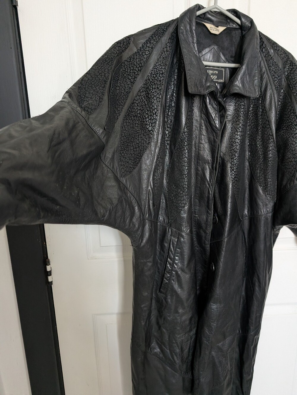 Vintage Womens 80s Black Real Leather Trench Goth Grunge Bikercore